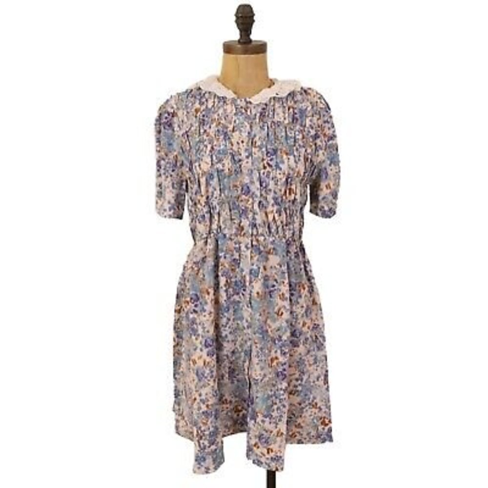 Love + Harmony Smocked Mini Dress Size M Button Up Floral Blue Multi NWT B30